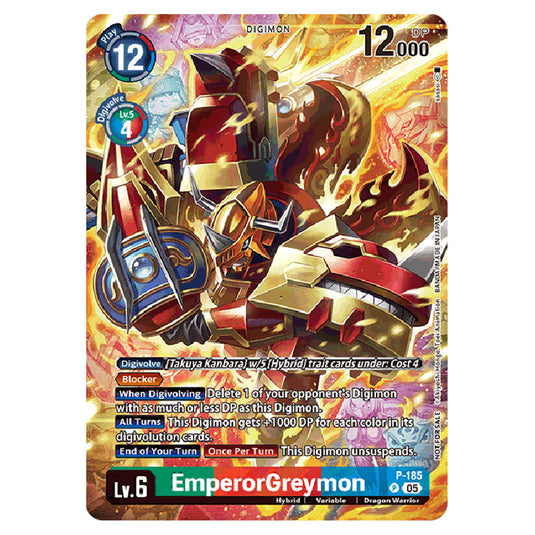 EmperorGreymon P-185 card from the Digimon set World Convergence