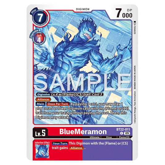 BlueMeramon BT22-011 card from the Digimon set Cyber Eden