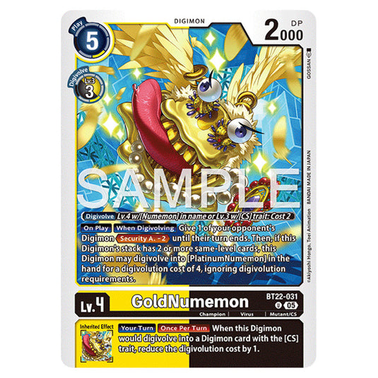 GoldNumemon BT22-031 card from the Digimon set Cyber Eden