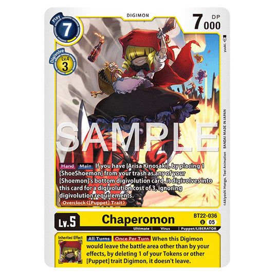 Chaperomon BT22-036 card from the Digimon set Cyber Eden