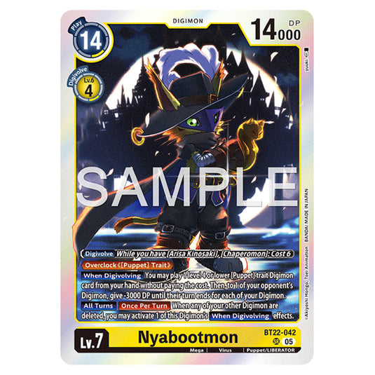Nyabootmon BT22-042 card from the Digimon set Cyber Eden