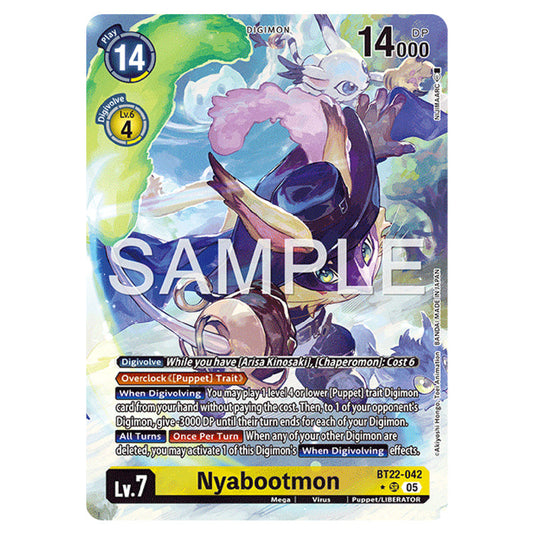 Nyabootmon BT22-042a card from the Digimon set Cyber Eden