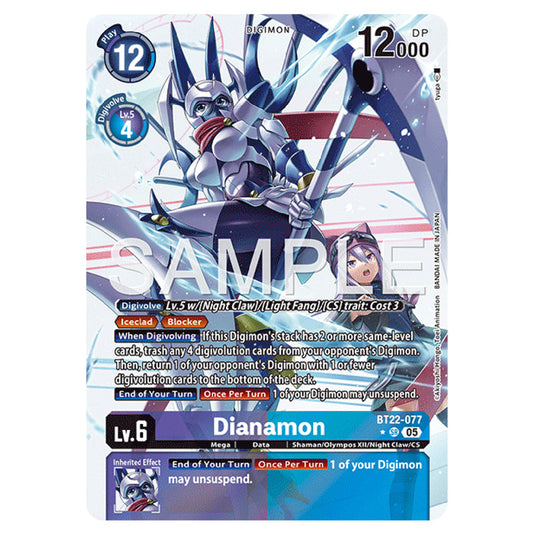 Dianamon BT22-077a card from the Digimon set Cyber Eden