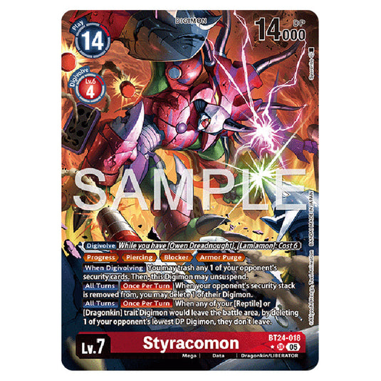 Styracomon BT24-018a card from the Digimon set BT-24: Time Stranger