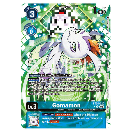 Gomamon BT24-020a card from the Digimon set BT-24: Time Stranger