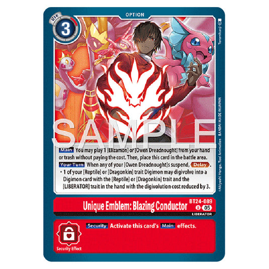 Unique Emblem: Blazing Conductor BT24-089 card from the Digimon set BT-24: Time Stranger