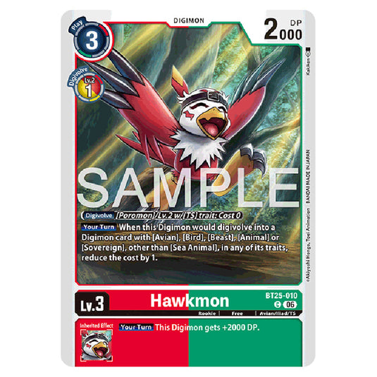 Hawkmon BT25-010 card from the Digimon set BT-25: Dual Revolution