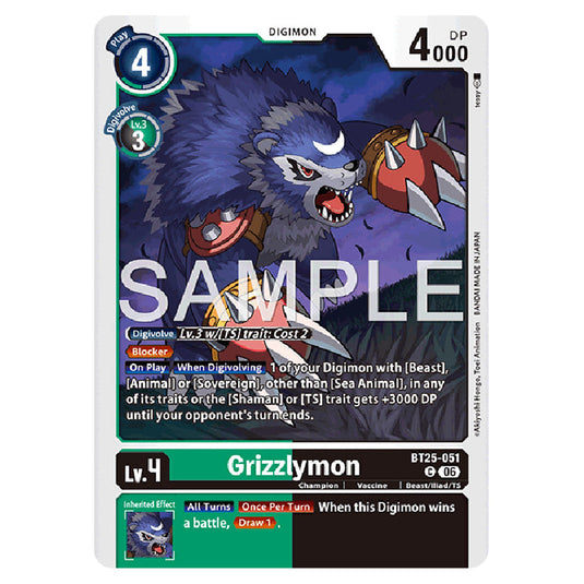 Grizzlymon BT25-051 card from the Digimon set BT-25: Dual Revolution