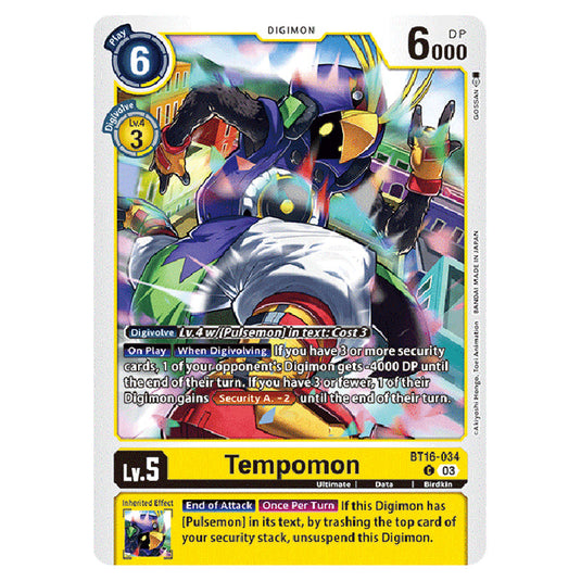 Digimon Card Game - BT16 Beginning Observer - Tempomon - (Common) - BT Digimon Card Game - BT16 Beginning Observer - Tempomon - (Common) - BT