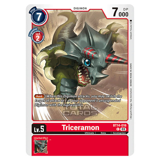 Digimon Card Game - BT14 - Blast Ace - Triceramon - (Common) - BT14-016