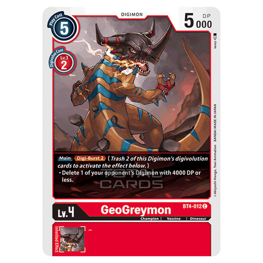 Digimon Card Game - Great Legend (BT04) - GeoGreymon (Common) - BT4-012