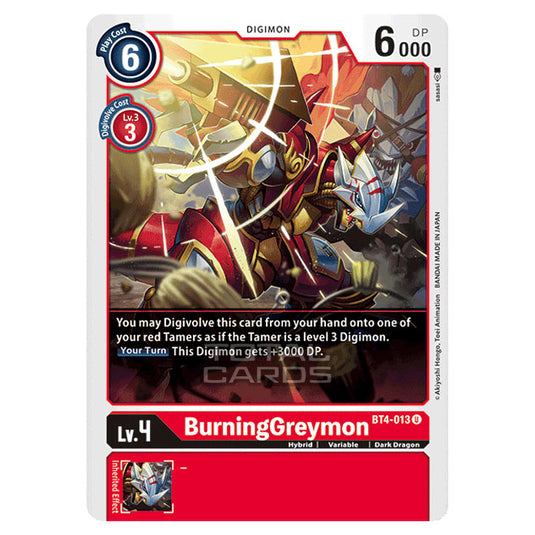 Digimon Card Game - Great Legend (BT04) - BurningGreymon (Uncommon) - BT4-013