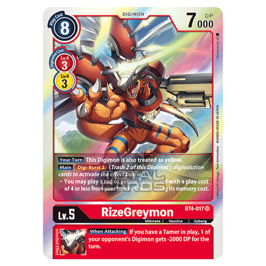 Digimon Card Game - Great Legend (BT04) - RizeGreymon (Super Rare) - BT4-017