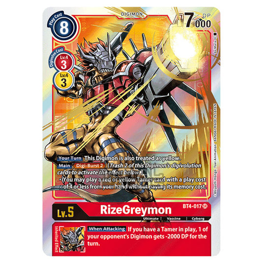 Digimon Card Game - Great Legend (BT04) - RizeGreymon (Super Rare) - BT4-017A