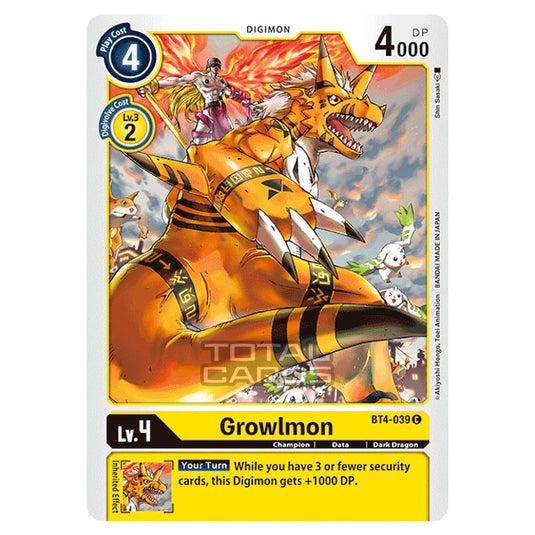 Digimon Card Game - Great Legend (BT04) - Growlmon (Common) - BT4-039 Digimon Card Game - Great Legend (BT04) - Growlmon (Common) - BT4-039