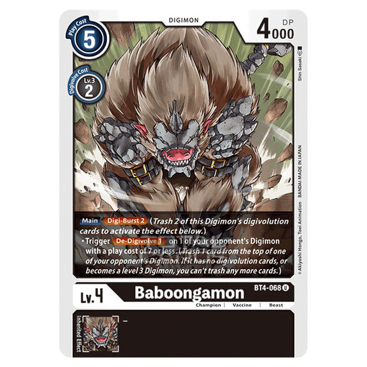 Digimon Card Game - Great Legend (BT04) - Baboongamon (Uncommon) - BT4-068