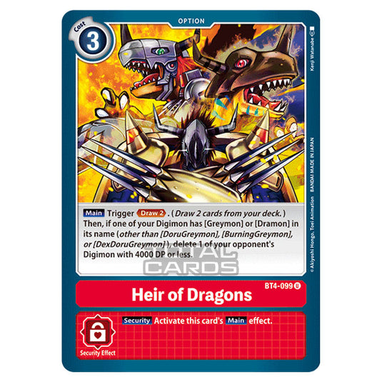Digimon Card Game - Great Legend (BT04) - Heir of Dragons (Uncommon) - BT4-099