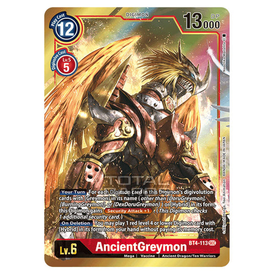 Digimon Card Game - Great Legend (BT04) - AncientGreymon (Secret Rare) - BT4-113A
