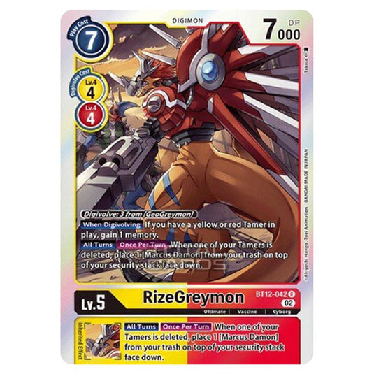 Digimon Card Game - BT-12 - Across Time - RizeGreymon - (Rare) - BT12-042