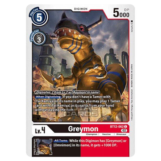 Digimon Card Game - BT-12 - Across Time - Greymon - (Common) - BT12-062