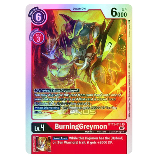 Digimon Card Game - BT-12 - Across Time - BurningGreymon - (Uncommon) - BT12-013 (Foil)