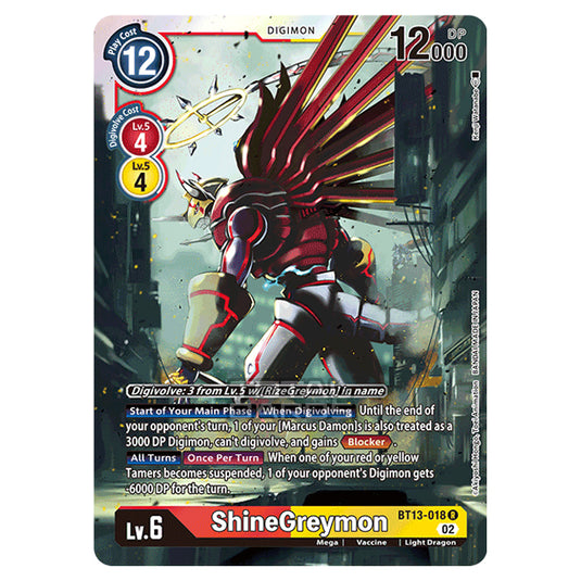 Digimon Card Game - BT-13 - Versus Royal Knights - ShineGreymon - (Rare) - BT13-018