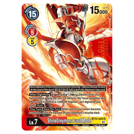 Digimon Card Game - BT-13 - Versus Royal Knights - ShineGreymon: Burst Mode - (Alternative Art) - BT13-020b