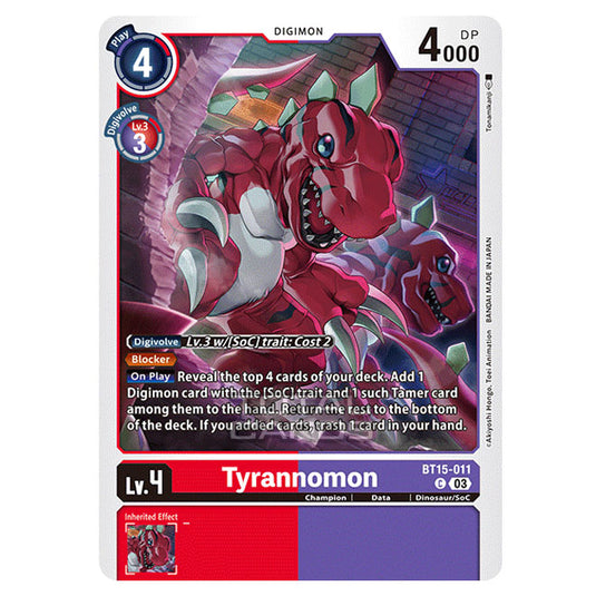 Digimon Card Game - BT15 - Exceed Apocalypse - Tyrannomon - (Common) - BT15-011