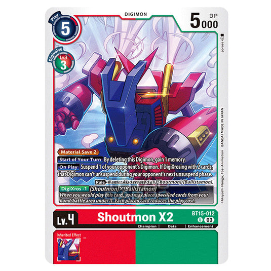 Digimon Card Game - BT15 - Exceed Apocalypse - Shoutmon X2 - (Uncommon) - BT15-012