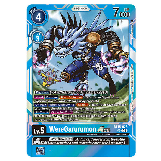 Digimon Card Game - BT15 - Exceed Apocalypse - WereGarurumon ACE - (Super Rare) - BT15-026