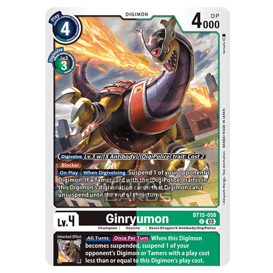 Digimon Card Game - BT15 - Exceed Apocalypse - Ginryumon - (Common) - BT15-058