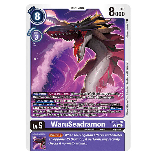 Digimon Card Game - BT15 - Exceed Apocalypse - WaruSeadramon - (Uncommon) - BT15-078