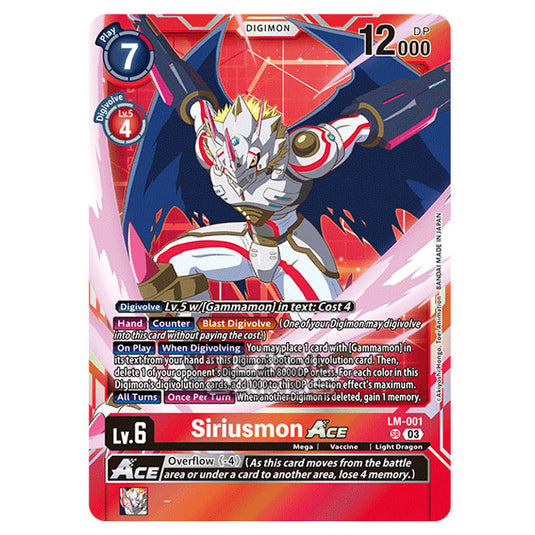 Digimon Card Game - BT15 - Exceed Apocalypse - Siriusmon ACE - (Super Rare) - LM-001