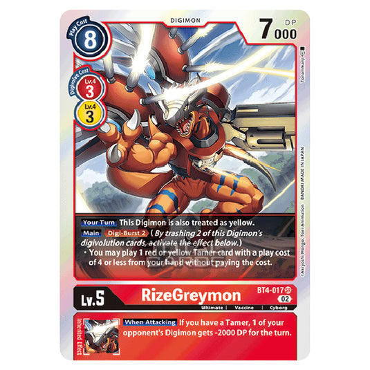 Digimon Card Game - RB-01: Resurgence Booster - RizeGreymon - (Alternative Art) - BT4-017a