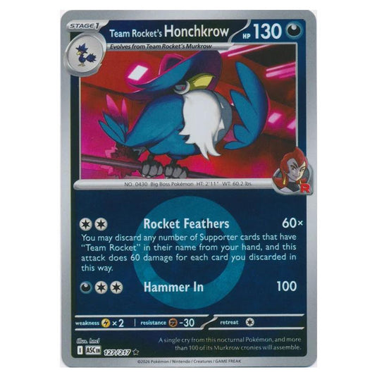 Pokemon - Mega Evolution - Ascended Heroes - Energy Reverse Holo - Team Rocket's Honchkrow - 127/217