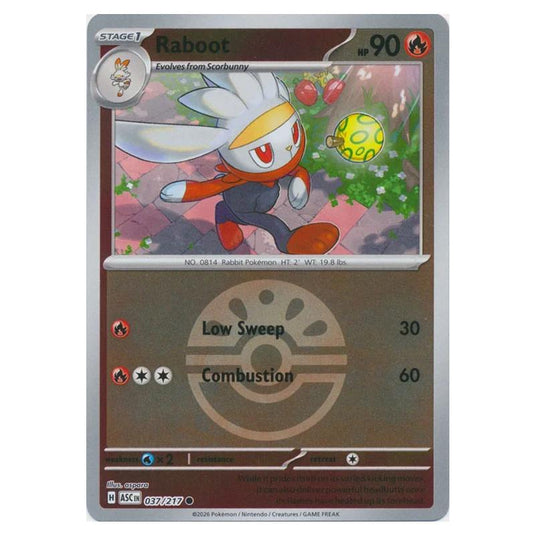 Pokemon - Mega Evolution - Ascended Heroes - Ball & Rocket Reverse Holo - Raboot - 037/217