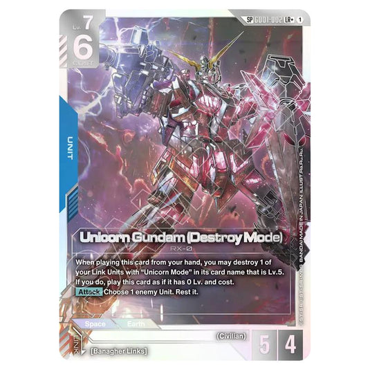 Gundam Card Game - GD-04: Phantom Aria - Unicorn Gundam (Destroy Mode) (LR+) - GD01-002