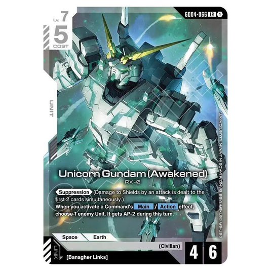 Gundam Card Game - GD-04: Phantom Aria - Unicorn Gundam (Awakened) (LR) - GD04-066