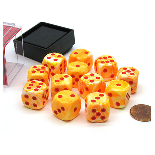 Chessex - Signature - 16mm D6 W/ Pips Blocks (12 Dice) - Festive Sunburst w/Red