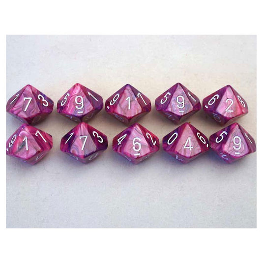 Chessex - Signature - 16mm Polyhedral D10 10-Dice Set - Festive Violet with White