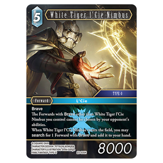 This is the White Tiger l'Cie Nimbus card from Final Fantasy - Hidden Trials.