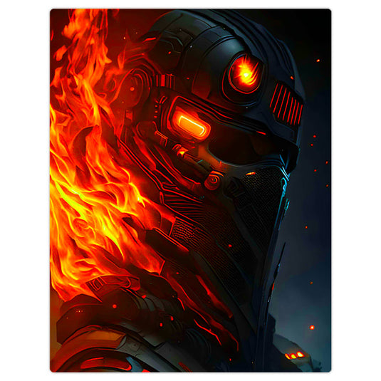 Exo Grafix - Metal Poster - Flaming Cyberpunk Warrior