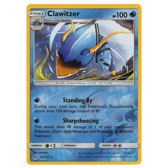 Pokemon - Sun & Moon - Forbidden Light - Clawitzer (Reverse Holo) - 26 Pokemon - Sun & Moon - Forbidden Light - Clawitzer (Reverse Holo) - 26