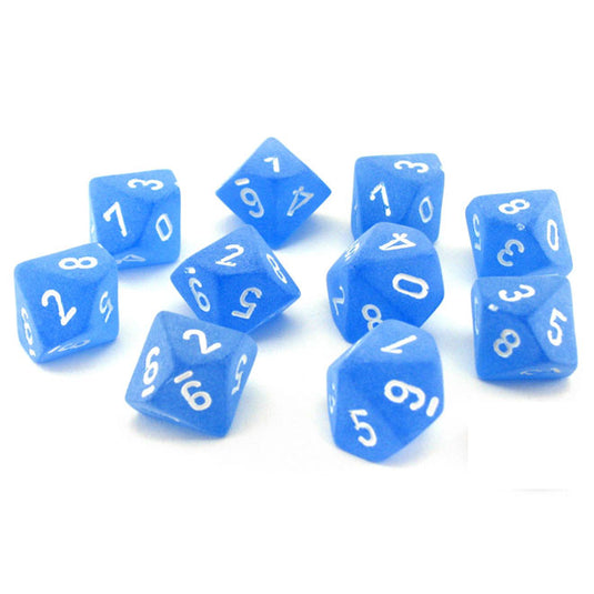Chessex - Signature - 16mm Polyhedral D10 10-Dice Set - Frosted Blue with White