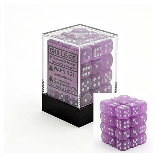 Chessex - Signature - 12mm d6 with pips Dice Blocks (36 Dice) - Frosted Polyheral Purple/white