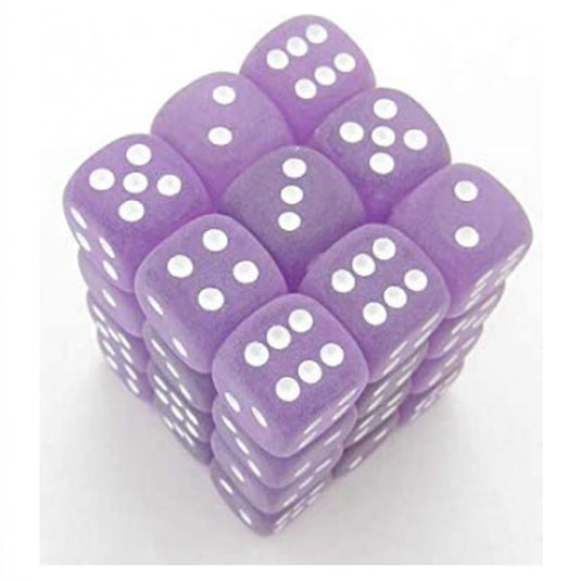 Chessex - Signature - 12mm d6 with pips Dice Blocks (36 Dice) - Frosted Polyheral Purple/white