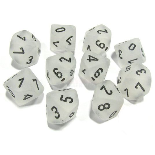 Chessex - Signature - 16mm Polyhedral D10 10-Dice Set - Frosted Clear with Black