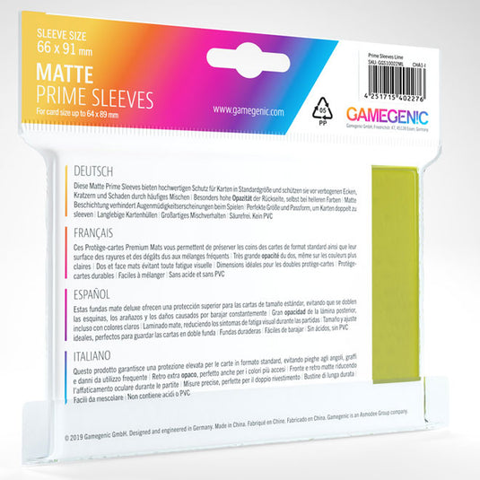 Gamegenic - Matte Prime Sleeves 100 Lime Green