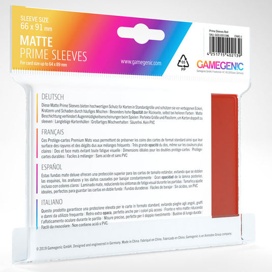 Gamegenic - Matte Prime Sleeves 100 Red