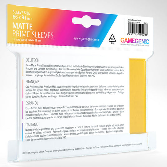 Gamegenic - Matte Prime Sleeves 100 Yellow